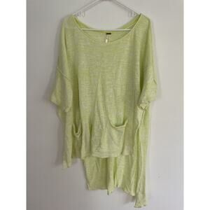 Free People Linen Mesh Cotton Sheer Long Tunic Swim Coverup Green Size Large